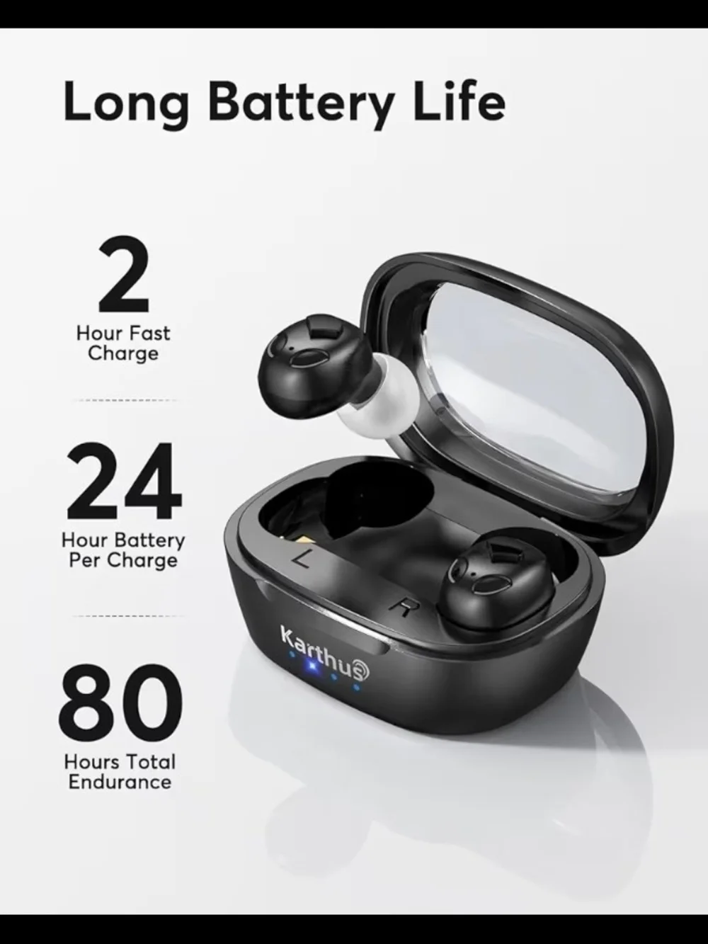 Black Wireless Hearing Aids with Charging Case